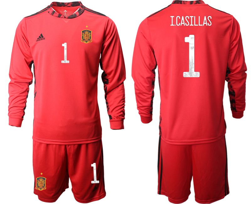 Men 2021 World Cup National Spain red goalkeeper long sleeve #1 Soccer Jerseys1
